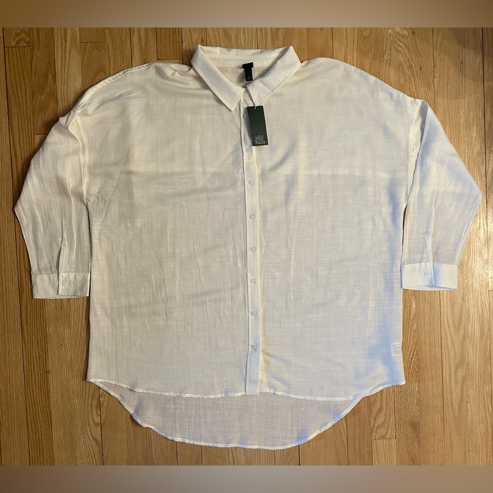 NWT Wild Fable Women’s Oversized White Button Up Lingerie Sleeved Blouse, Sz XL